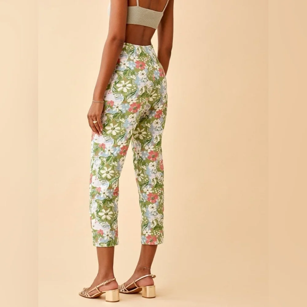 NWOT Reformation Pinegrove Highrise Crop Linen Pants Floral Print Size 6P